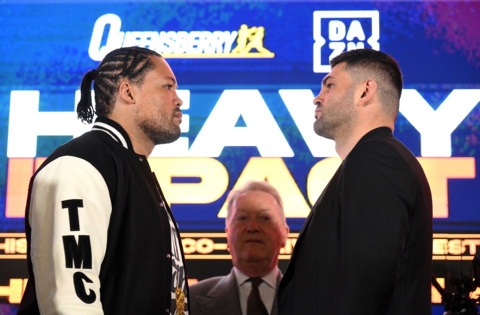 Joe Joyce and Filip Hrgovic facing off at a press conference.