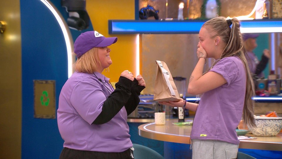 JoJo and Donna from Celebrity Big Brother receiving a package.