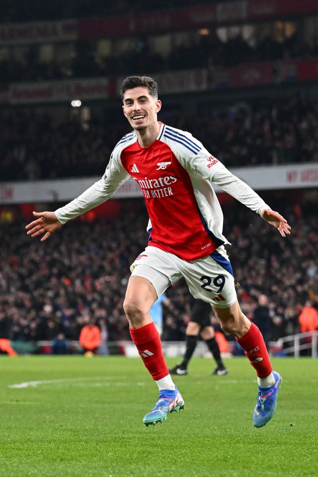 Kai Havertz of Arsenal celebrating a goal.