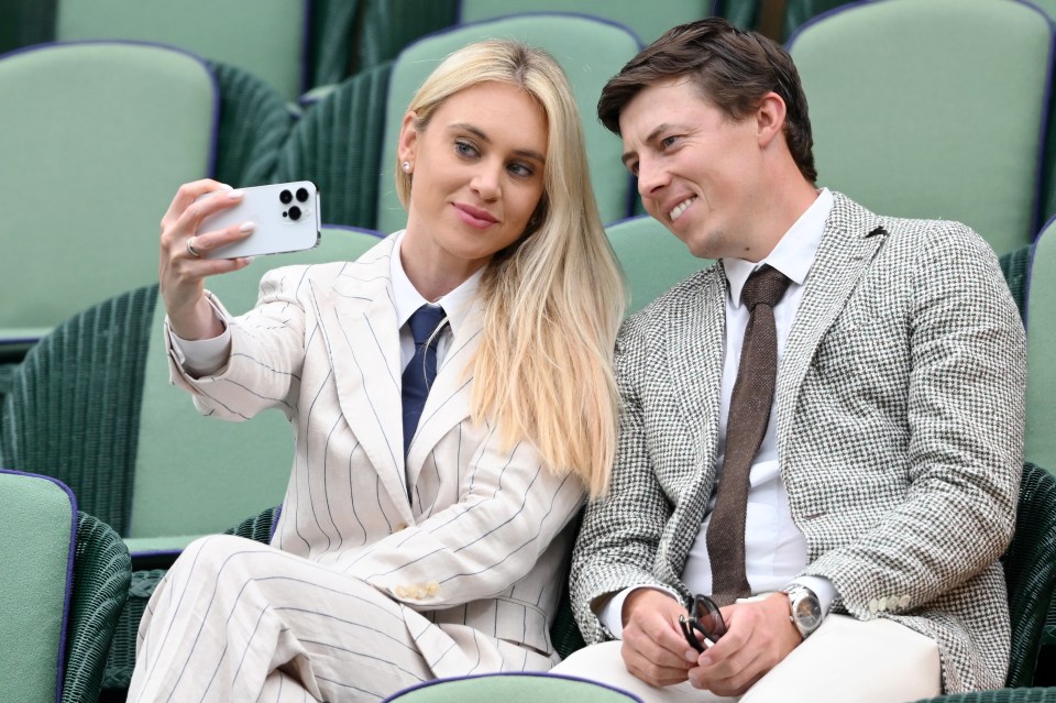 Katherine Gaal and Matthew Fitzpatrick taking a selfie at Wimbledon.