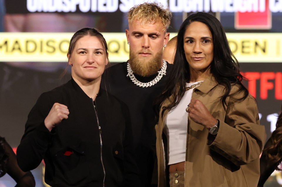 Katie Taylor and Amanda Serrano at a press conference.