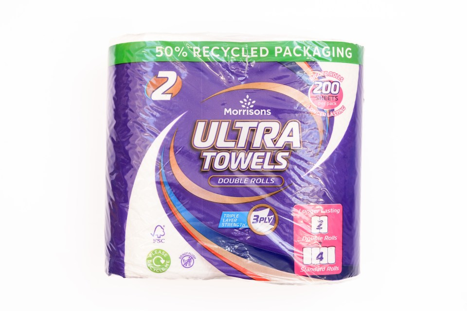 Morrison's Ultra Towels, double rolls, 200 sheets.