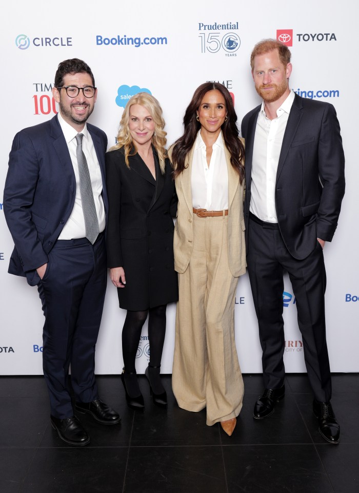 Photo of Meghan, Duchess of Sussex, Prince Harry, Duke of Sussex, and two other people at the TIME100 Summit.