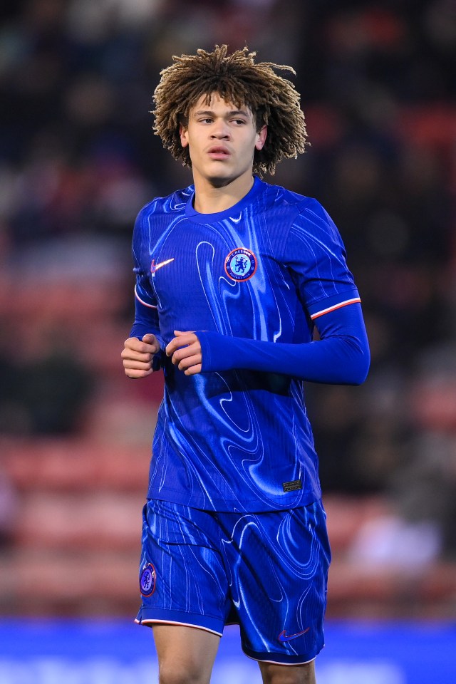 Landon Emenalo of Chelsea in a blue uniform.