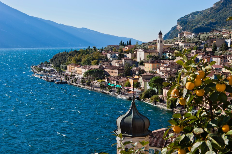 Lake Garda town of Limone sul Garda, nestled between lake and mountains.