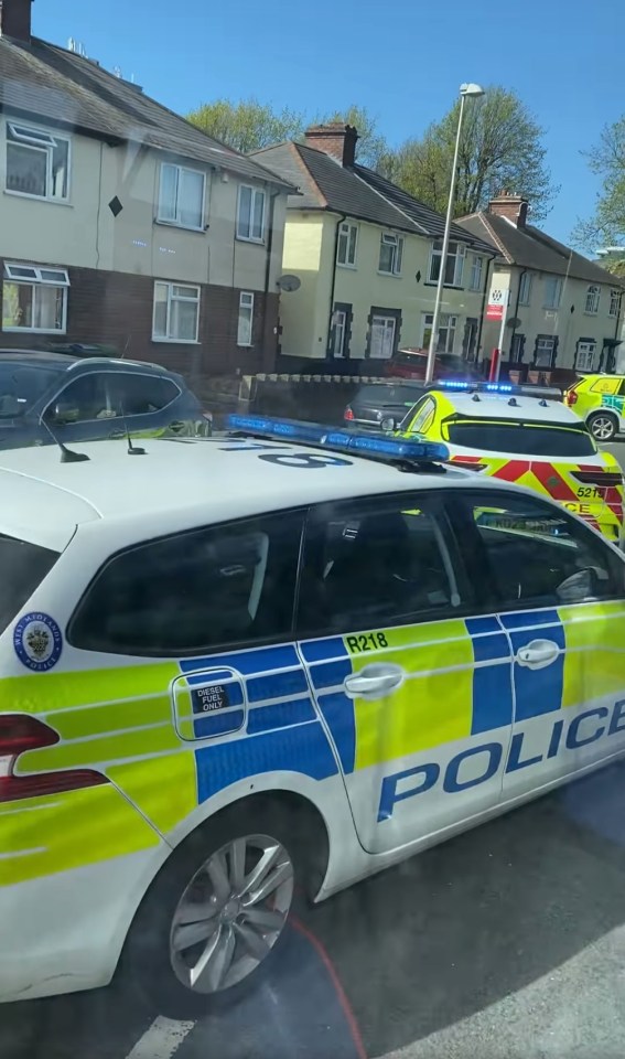 Screenshot of a police car parked on a residential street.