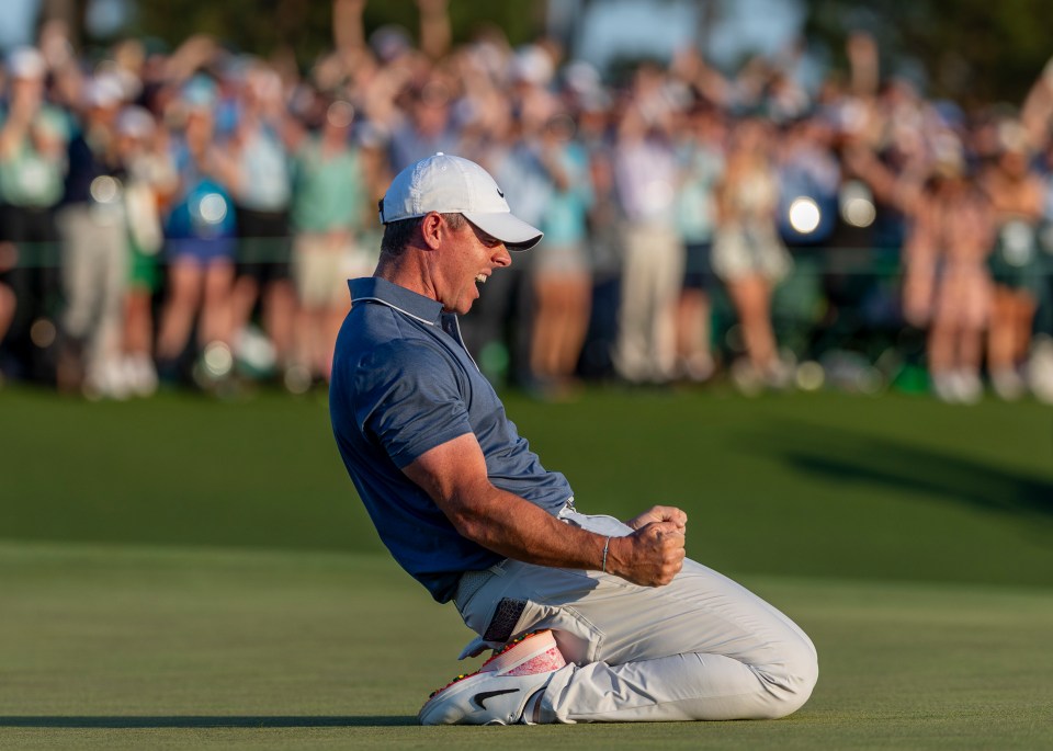 Rory McIlroy celebrating a golf victory.