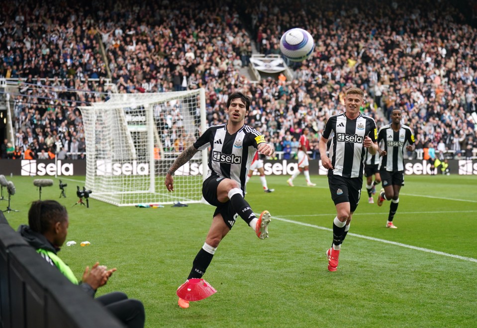 Sandro Tonali of Newcastle United celebrating a goal.
