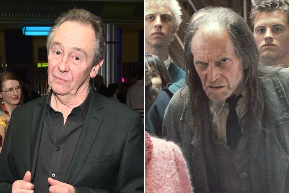 An image collage containing 2 images, Image 1 shows Paul Whitehouse at the Only Fools and Horses: The Musical gala performance after-party, Image 2 shows Still from Harry Potter and the Order of the Phoenix showing several students and professors at Hogwarts