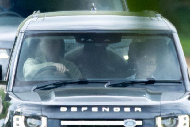An image collage containing 1 images, Image 1 shows Prince Andrew leaving Royal Lodge in a Land Rover Defender