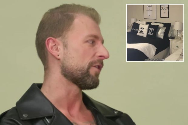 An image collage containing 2 images, Image 1 shows Interior designer discussing decorating, Image 2 shows Bedroom decorated with Chanel-themed decor