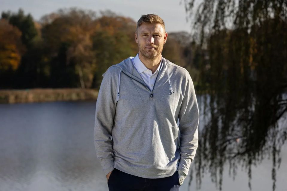 An image collage containing 1 images, Image 1 shows Freddie Flintoff in a gray hoodie, standing outdoors near a lake