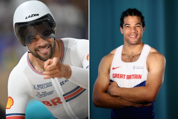 An image collage containing 2 images, Image 1 shows Sam Ruddock celebrating his win at the Cycling World Championships, Image 2 shows Portrait of Sam Ruddock, a member of the Great Britain Paralympic Team