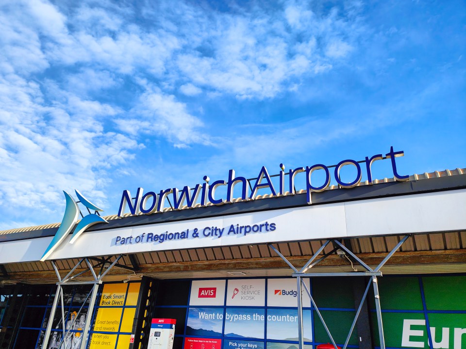 Norwich Airport terminal building sign.