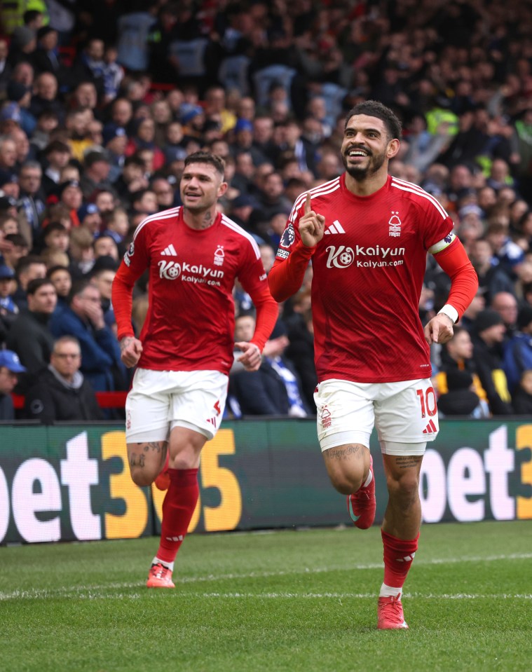 Nottingham Forest player Morgan Gibbs-White celebrating a goal.