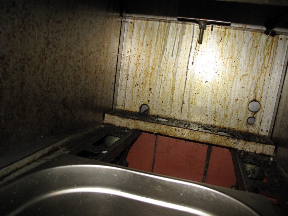 Dirty interior of a restaurant kitchen.