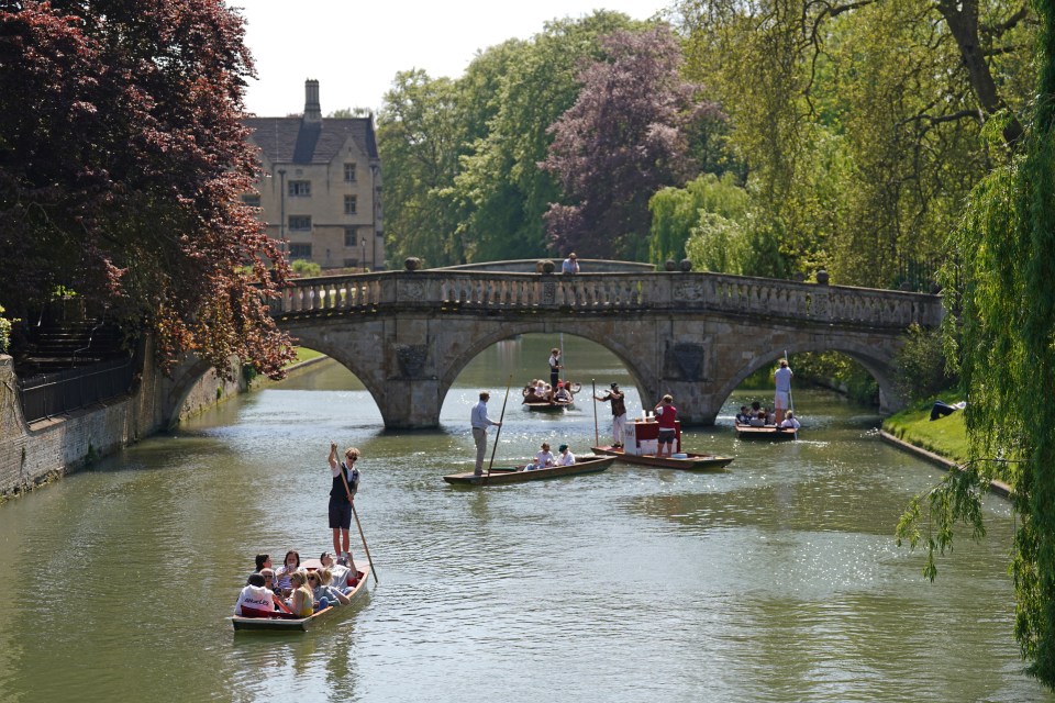 People punting on the River Cam in Cambridge.