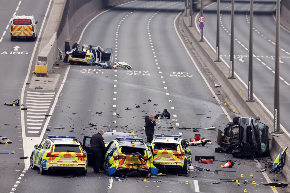 Police collision investigation on a highway.