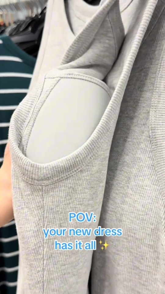 Close-up of a gray ribbed sleeveless dress.