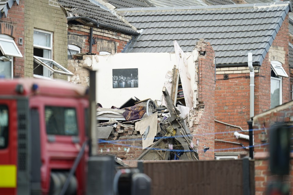 Emergency services at the scene of a house explosion in Worksop.