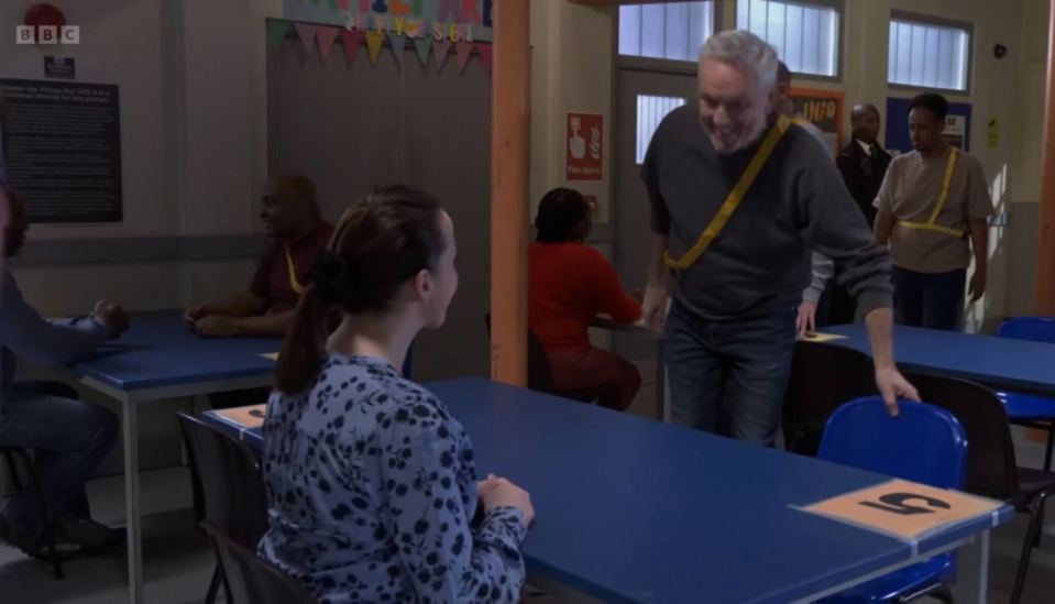 Scene from EastEnders showing Brian Conley's return.