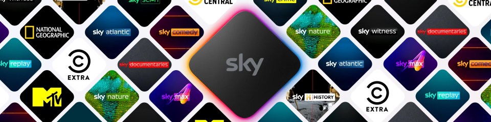 Sky TV box with channel logos.