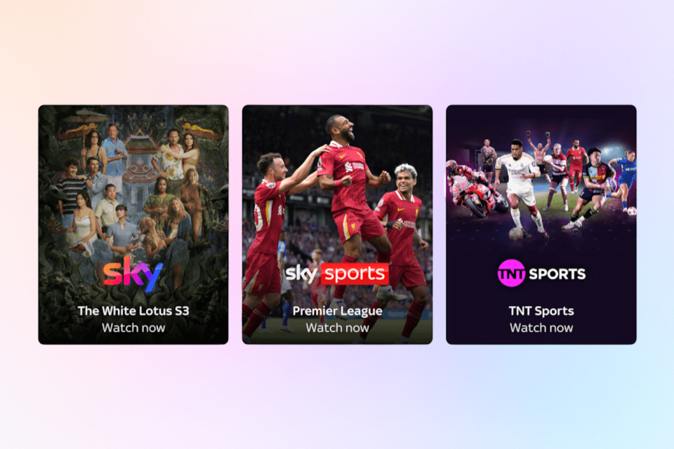 Collage of Sky TV show and sports promotions.