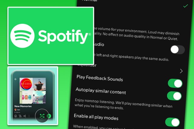 Spotify app settings and music player screen.