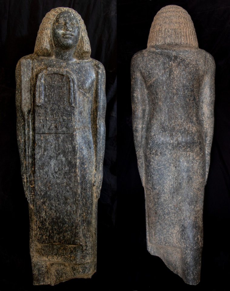 Black granite statue found in an Egyptian tomb.
