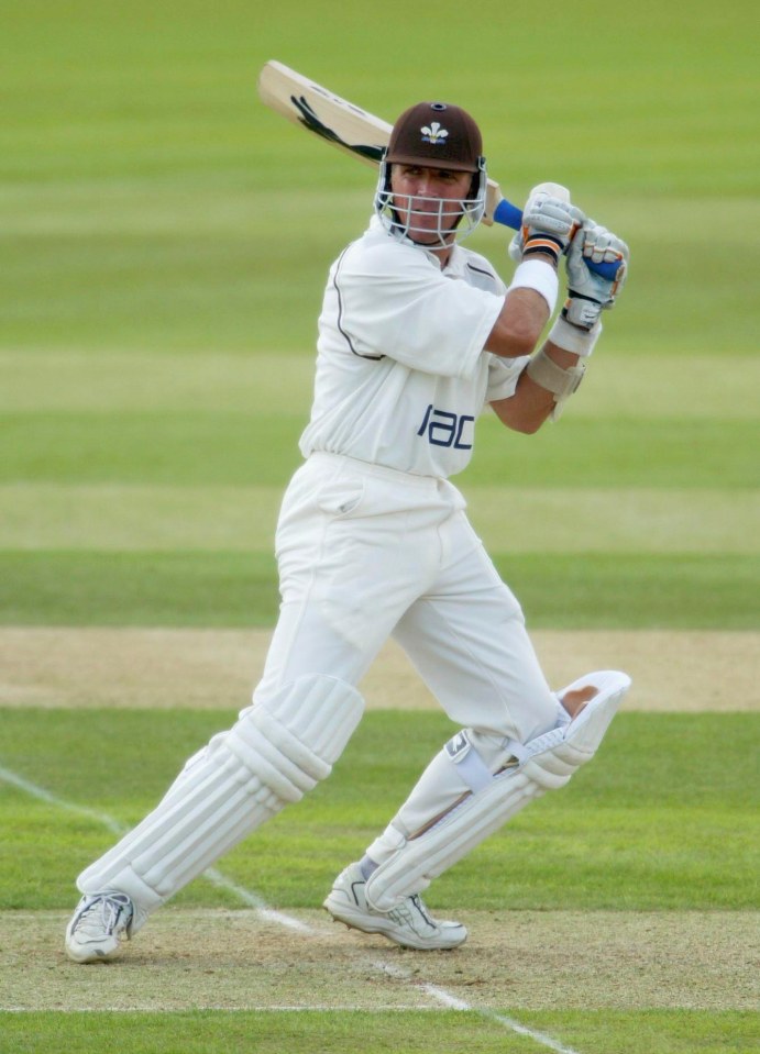 Alec Stewart, Surrey batsman, batting during a cricket match.