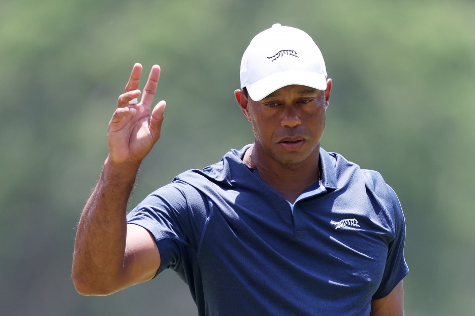 Tiger Woods reacts during a golf tournament.