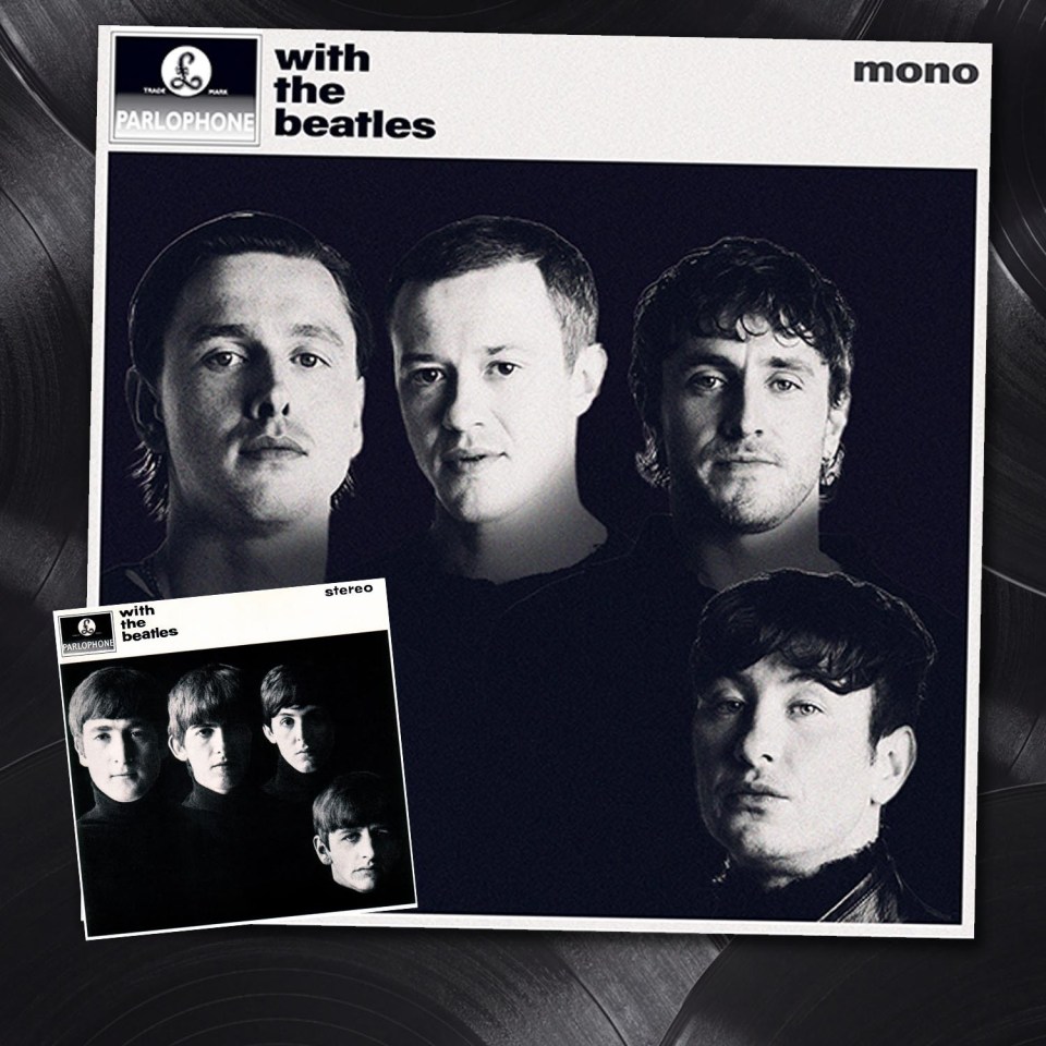 Collage of album covers featuring the Beatles.