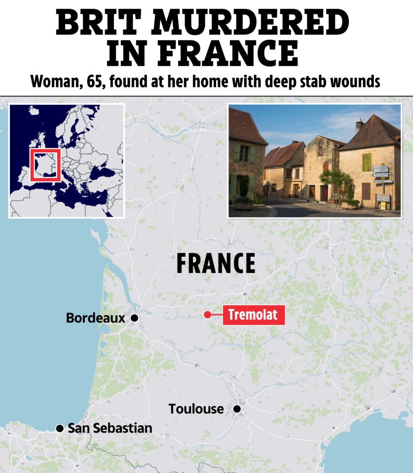 Map showing Tremolat, France, where a 65-year-old British woman was murdered.