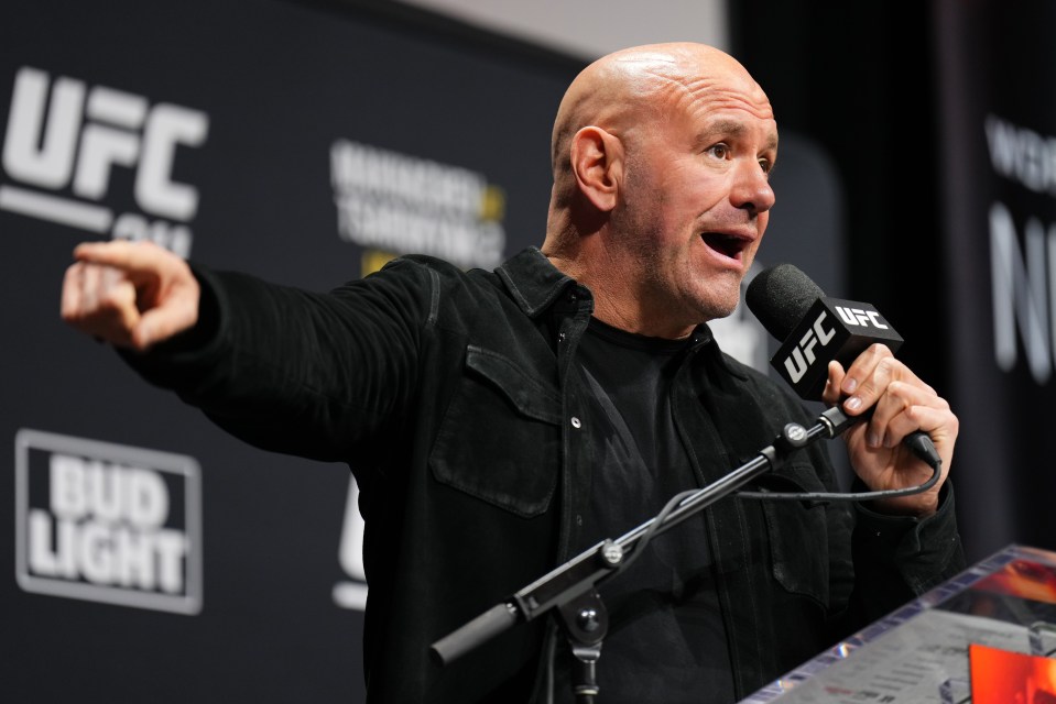 Dana White speaking at a UFC press conference.