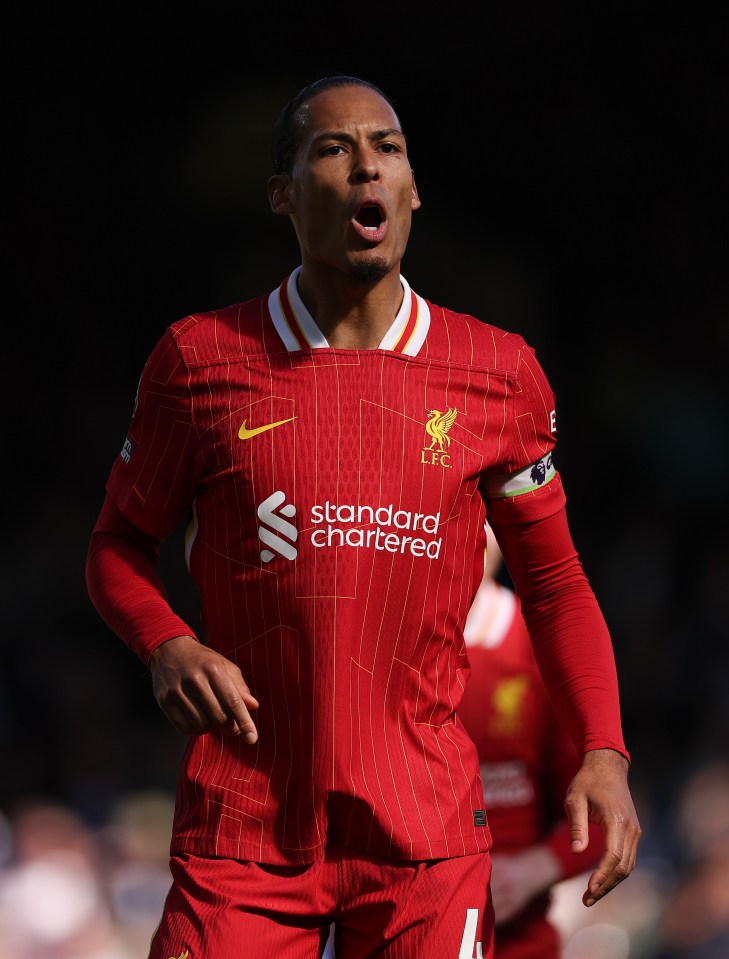 Virgil van Dijk of Liverpool reacts during a Premier League match.