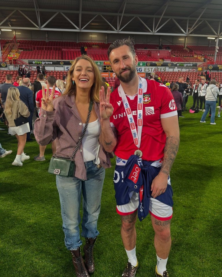 Ryan Reynolds and Blake Lively at a Wrexham AFC celebration.