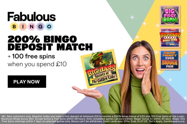 200% bingo deposit match plus 100 free spins when spending £10.