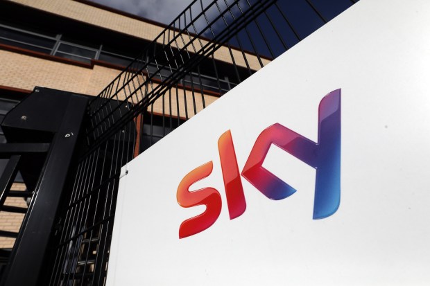 Sky logo on a sign outside the company headquarters.