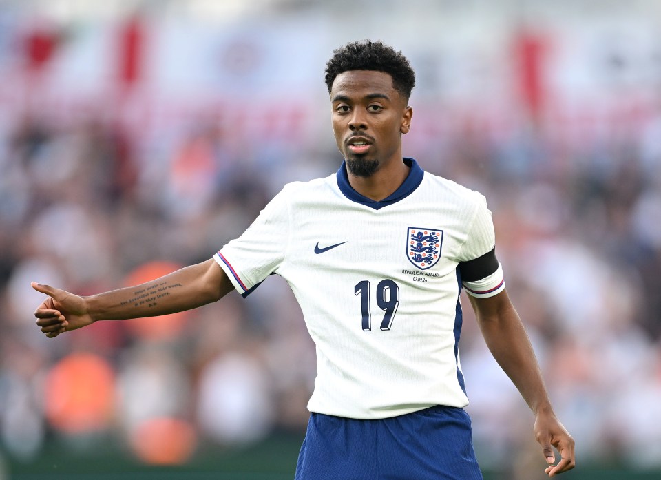 Angel Gomes of England in a soccer match.