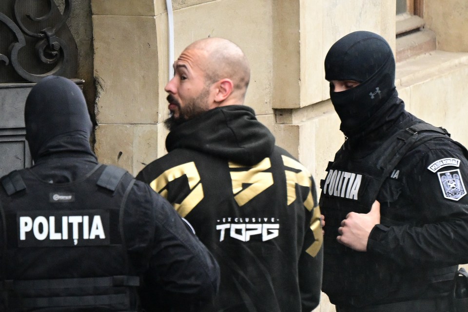 Andrew Tate escorted by Romanian police.