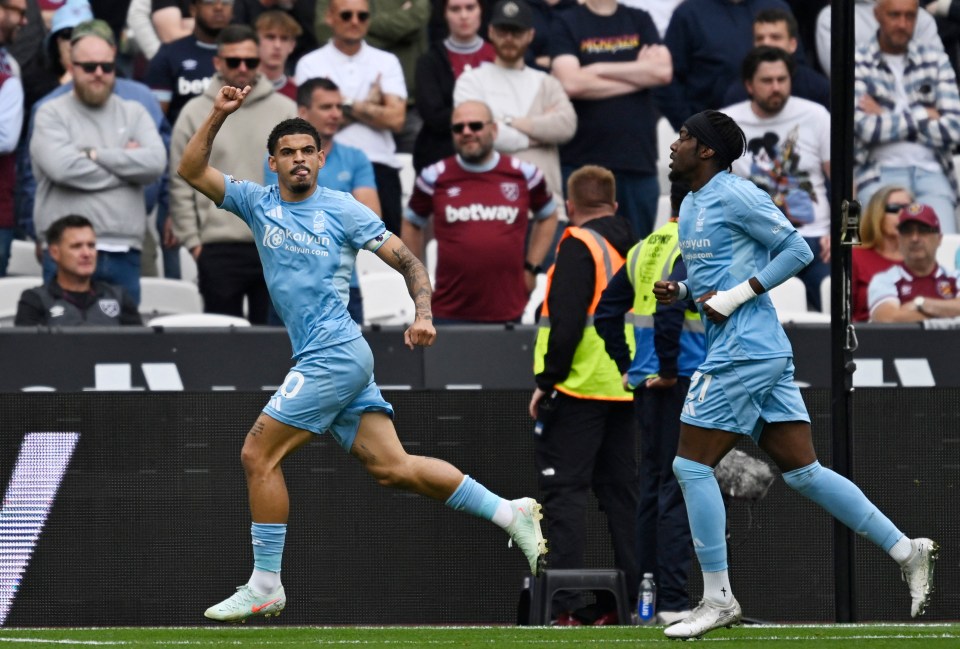 Nottingham Forest's Morgan Gibbs-White celebrates a goal.