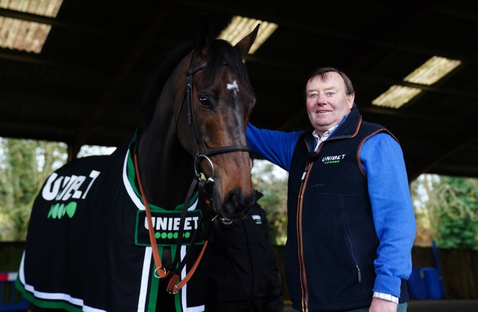 Trainer Nicky Henderson with a horse.