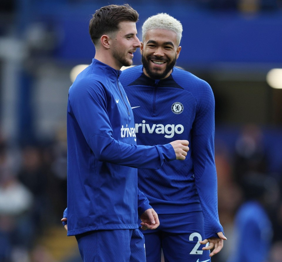 Reece James and Mason Mount of Chelsea warming up.