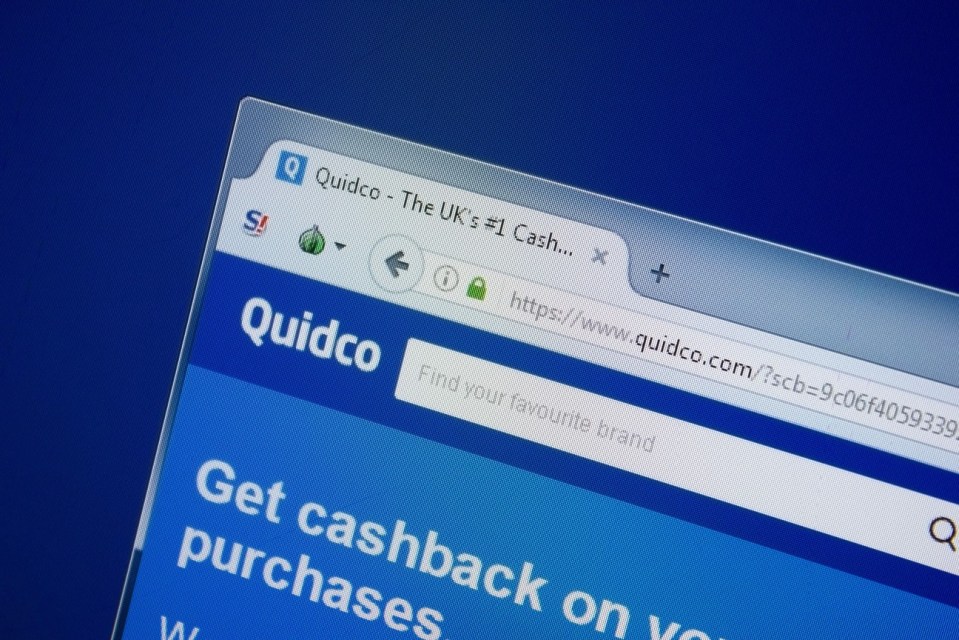 Quidco website homepage on a PC screen.