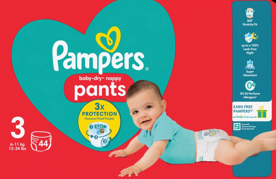 Package of Pampers Baby-Dry size 3 nappies (pants).