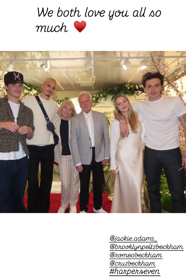 Group photo of Victoria Beckham's family.
