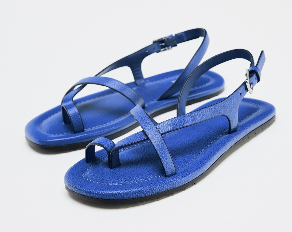 Pair of blue leather sandals.