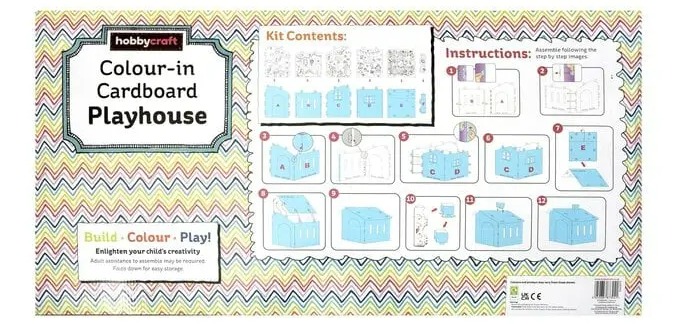 Instructions for assembling a Hobbycraft Colour-in Cardboard Playhouse.