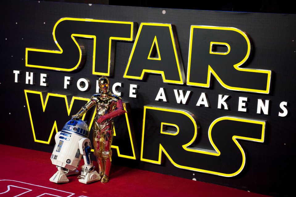 R2-D2 and C-3PO at the Star Wars: The Force Awakens premiere.