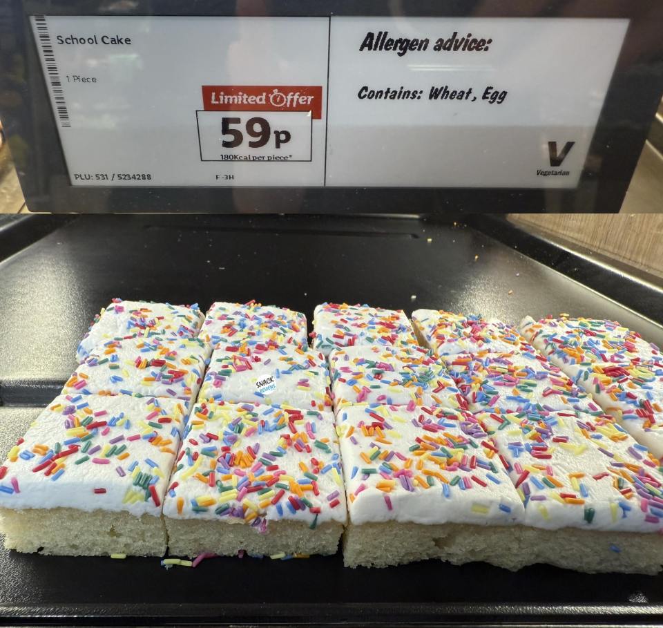 School cake slices topped with sprinkles; contains wheat and egg.